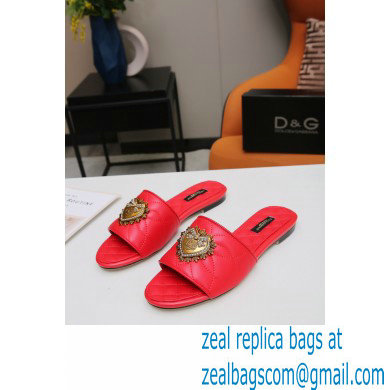 Dolce  &  Gabbana Leather Sliders Red with Devotion Heart 2021